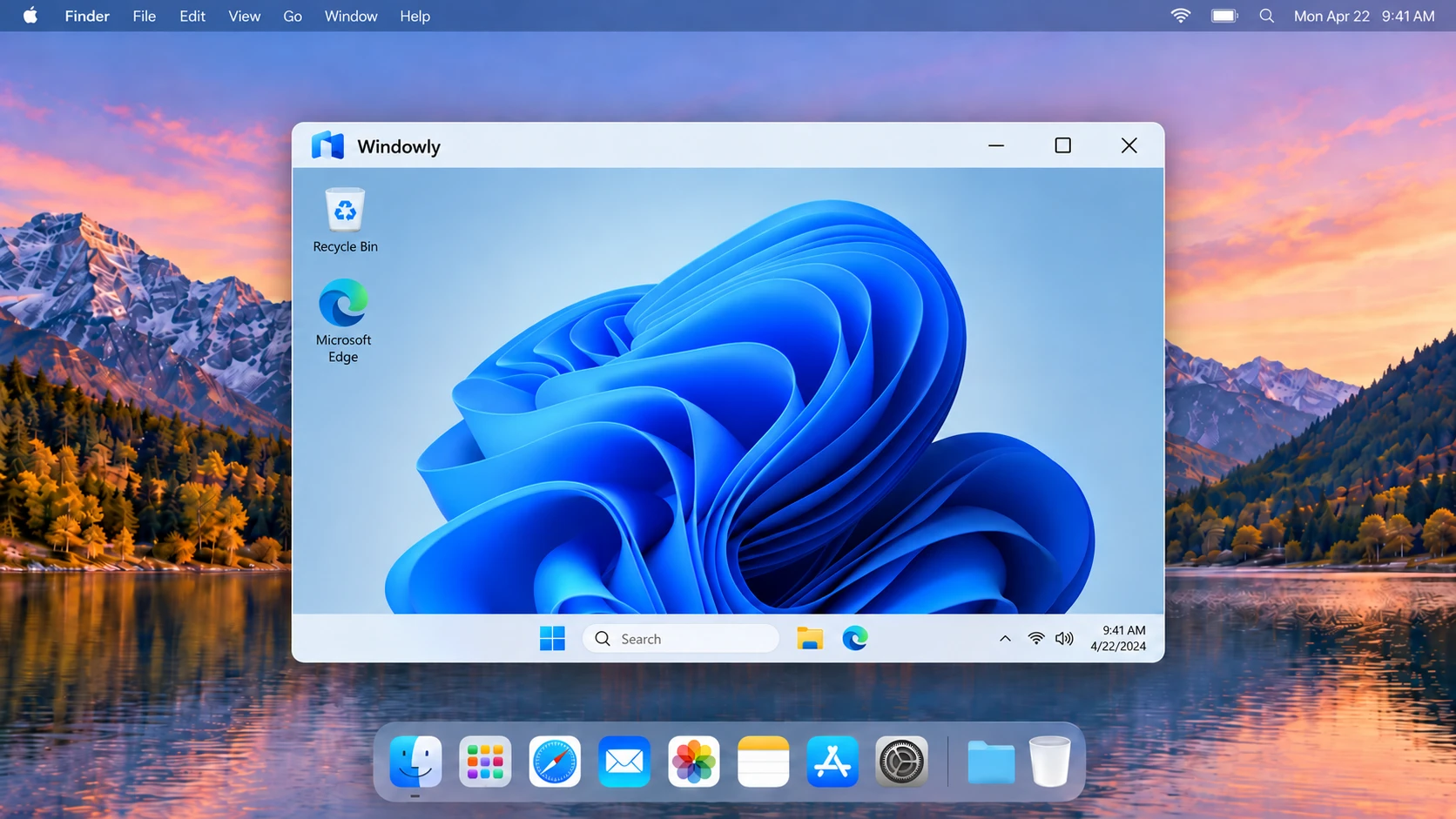 Windows 11 running locally in Windowly on a Mac